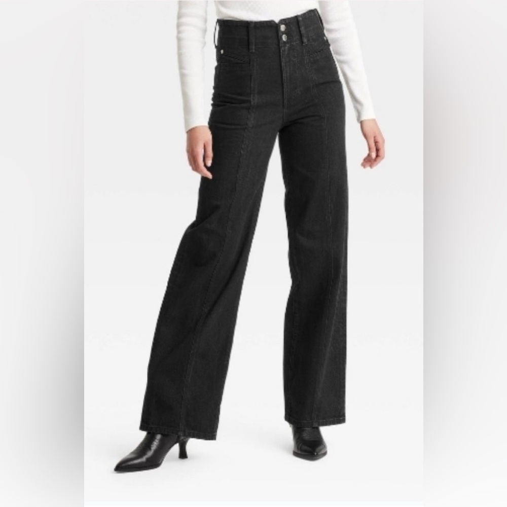 NWOT UNIVERSAL THREAD HIGH RISE WIDE LEG BLACK JEANS SIZE 2